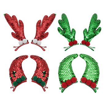 4 Pairs Christmas Tree Double Antlers Santa Hat Hair Clips Set