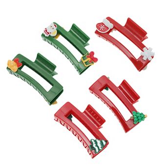5 pc Christmas Hair Clips 3.35"x1.77"x1.57" Tie Bell Christmas Tree Pine Gift Box Glove Snowflake