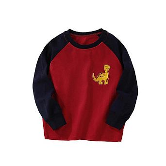 Autumn and Spring Arrival Animals Cartoon Pattern Long Sleeves Color Patchwork Top for Stylish Boys