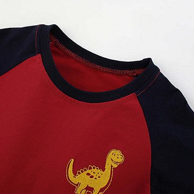 Autumn and Spring Arrival Animals Cartoon Pattern Long Sleeves Color Patchwork Top for Stylish Boys