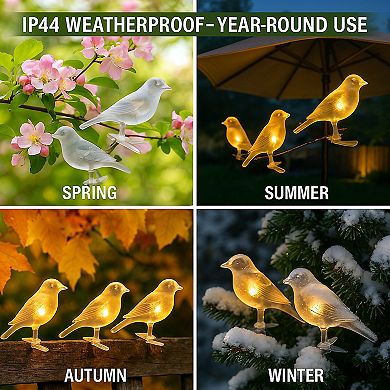 Solar Clip-On LED Bird Lights IP44 Waterproof Outdoor 4 Pack Garden Decor