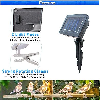 Solar Clip-On LED Bird Lights IP44 Waterproof Outdoor 4 Pack Garden Decor