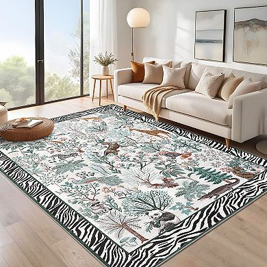 Garvee Animal & Foliage Print Area Rug Ultra Soft Washable Non Slip for Kids' Playroom Bedroom