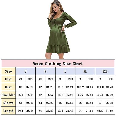 Womens Maternity Dress Lantern Sleeve Babydoll Dress High Rise Smocked Wasit Flounce Hem Midi Dress