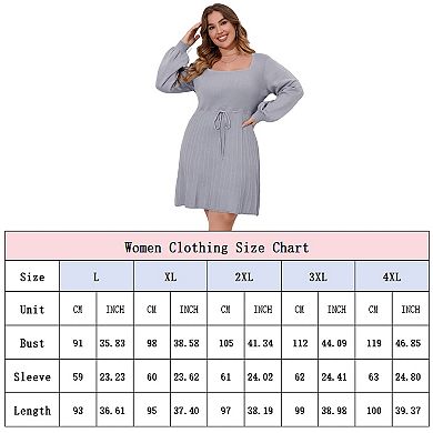 Plus Size Sweater Dress Long Lantern Sleeve Tie Waist Sweater Dresses for Women