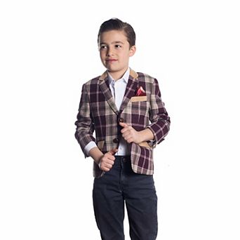 Elie Balleh Boys Slim Fit Plaid Sports Coat