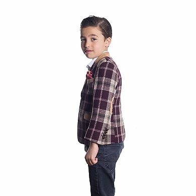 Elie Balleh Boys Slim Fit Plaid Sports Coat