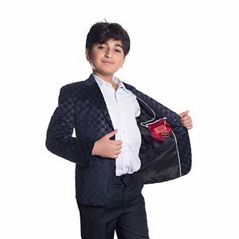 Elie Balleh Boys Slim Fit Gingham Blazer