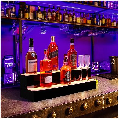 LED Liquor Bottle Display Shelf, 2 Tier 16 Inch Bottle Display Shelf Bar Shelves