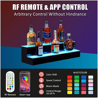 LED Liquor Bottle Display Shelf, 2 Tier 16 Inch Bottle Display Shelf Bar Shelves