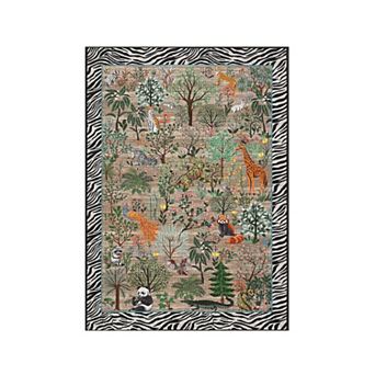 Animal & Foliage Print Area Rug Ultra Soft Washable Non Slip for Kids' Playroom Bedroom