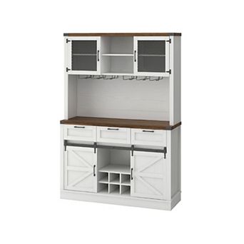 Buffet Cabinet With Hutch and Sliding Barn Door, Farmhouse Kitchen Buffet Sideboard Storage