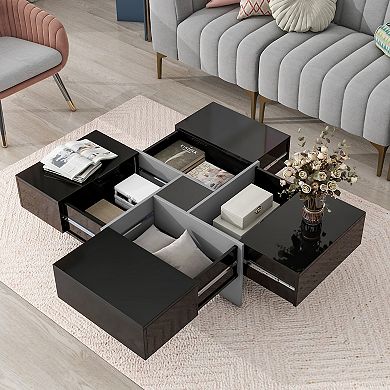Whisen Square Coffee Table with Extendable Sliding Tabletop and 4 Hidden Storage Compartments