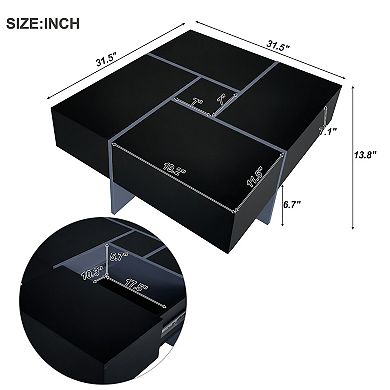 Whisen Square Coffee Table with Extendable Sliding Tabletop and 4 Hidden Storage Compartments