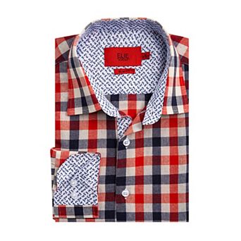 Elie Balleh Boys Slim Fit Plaid Dress Shirt