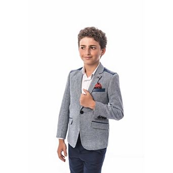 Elie Balleh Boys Slim Fit Tweed & Faux Leather Blazer