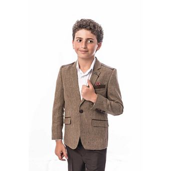 Elie Balleh Boys Slim Fit Tweed & Faux Leather Blazer