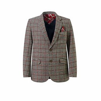 Elie Balleh Boys Slim Fit Windowpane Blazer