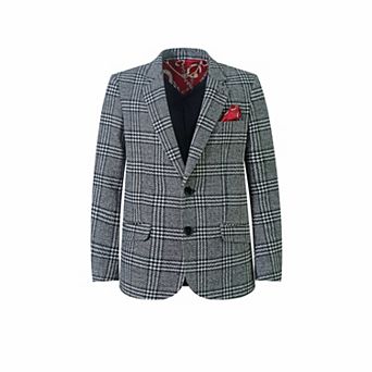 Elie Balleh Boys Slim Fit Windowpane Blazer