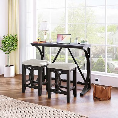 Whisen Farmhouse 3-Piece Counter Height Dining Table Set with USB Port and Upholstered Stools