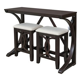 Whisen Farmhouse 3 pc Counter Height Dining Table Set with USB Port and Upholstered Stools