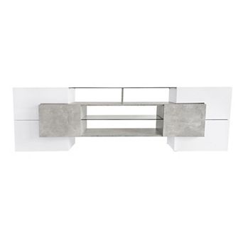 Whisen Gloss TV Stand with 2 Glass Shelves, Unique Shape Entertainment Center