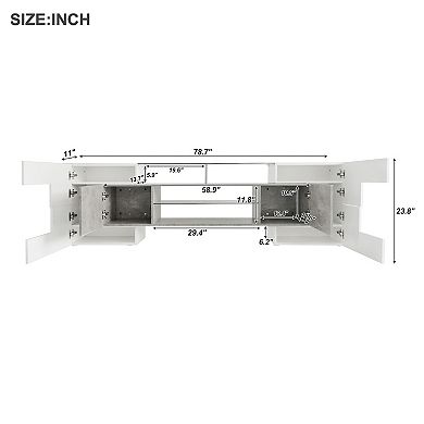 Whisen Gloss TV Stand with 2 Glass Shelves, Unique Shape Entertainment Center