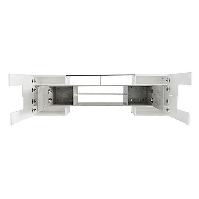 Whisen Gloss TV Stand with 2 Glass Shelves, Unique Shape Entertainment Center