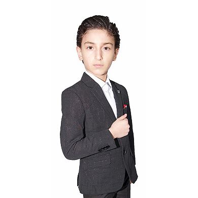 Elie Balleh Boys Slim Fit Windowpane Blazer