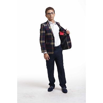 Elie Balleh Boys Slim Fit Classic Plaid Blazer