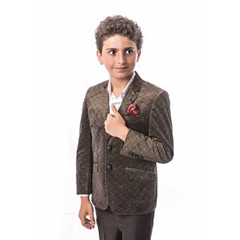 Elie Balleh Boys Slim Fit Printed Velvet Blazer