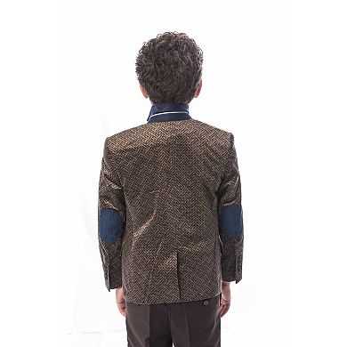 Elie Balleh Boys Slim Fit Printed Velvet Blazer