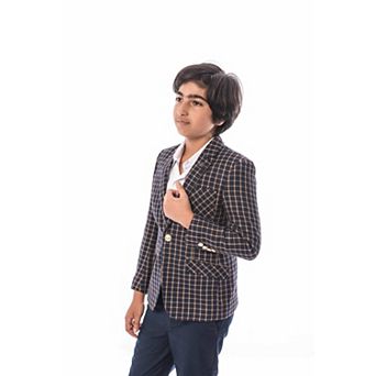 Elie Balleh Boys Slim Fit Plaid Blazer