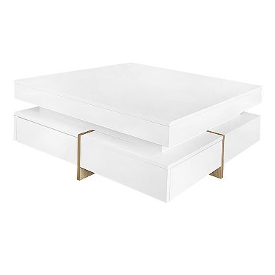 Whisen Modern High Gloss Coffee Table with 4 Drawers & Wood Grain Legs