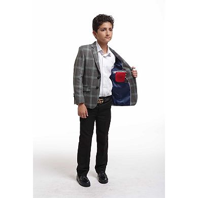 Elie Balleh Boys Slim Fit Premium Wool Checke Blazer