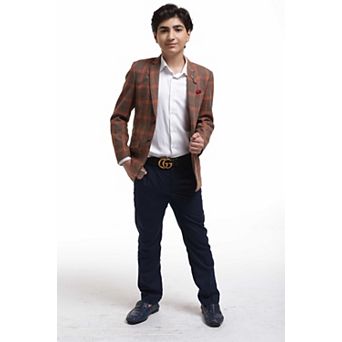 Elie Balleh Boys Slim Fit Premium Wool Checke Blazer