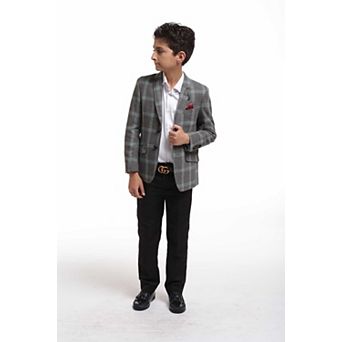 Elie Balleh Boys Slim Fit Premium Wool Checke Blazer
