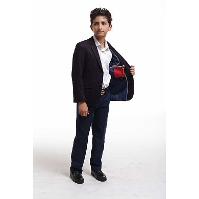 Elie Balleh Boys Slim Fit Wine Wool Checke Blazer