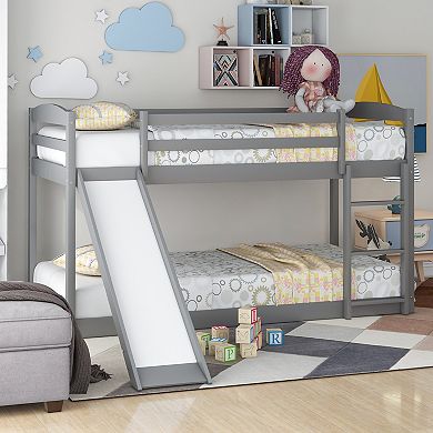 Whisen Twin over Twin Low Bunk Bed with Convertible Slide and Ladder