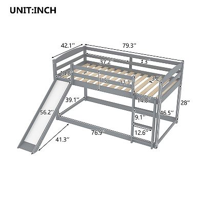 Whisen Twin over Twin Low Bunk Bed with Convertible Slide and Ladder