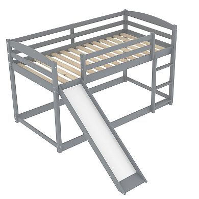 Whisen Twin over Twin Low Bunk Bed with Convertible Slide and Ladder