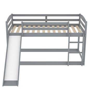Whisen Twin over Twin Low Bunk Bed with Convertible Slide and Ladder