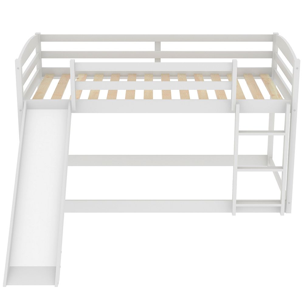 Whisen Twin over Twin Low Bunk Bed with Convertible Slide and Ladder