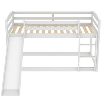 Whisen Twin over Twin Low Bunk Bed with Convertible Slide and Ladder