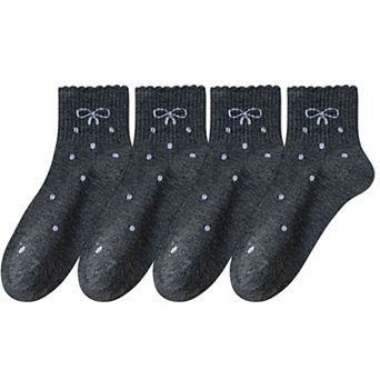 Women's Soft Cotton Ankle Socks with Bow Embroidery Polka Dot Design 4 Pairs