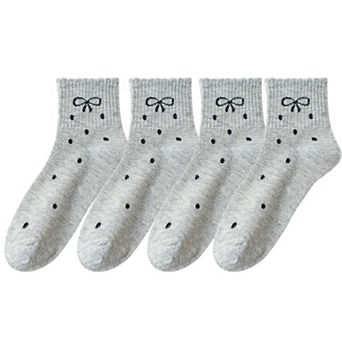 Women's Soft Cotton Ankle Socks with Bow Embroidery Polka Dot Design 4 Pairs
