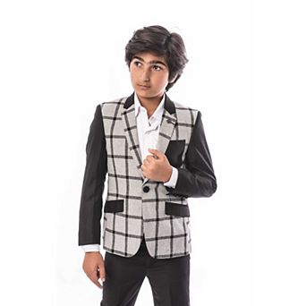Elie Balleh Boys Slim Fit Windowpane Plaid Blazer