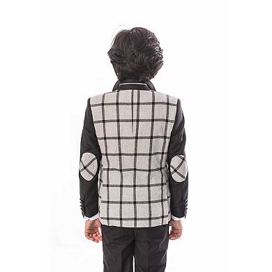 Elie Balleh Boys Slim Fit Windowpane Plaid Blazer