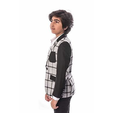 Elie Balleh Boys Slim Fit Windowpane Plaid Blazer