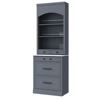 Whisen Kitchen Pantry, Cupboard Cabinet with Faux Marble Top, 5 Drawers and Adjustable Shelf